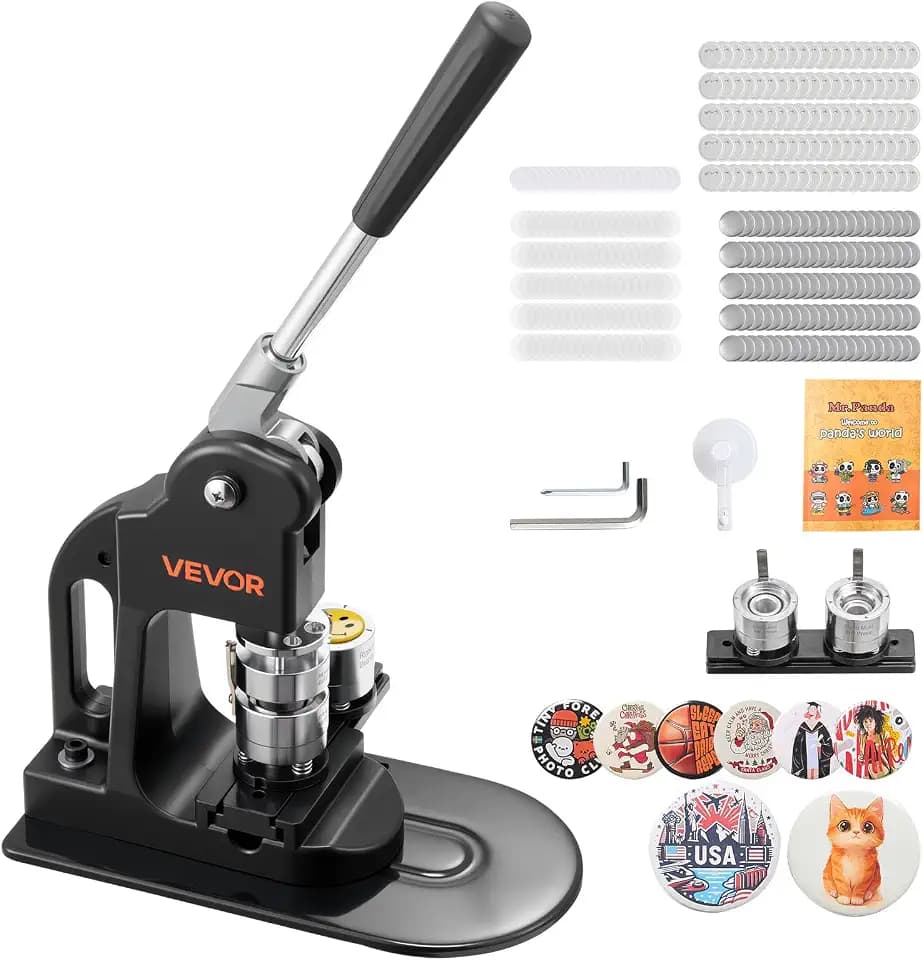VEVOR Button Maker Machine, 1in/25mm Pin Maker with 500pcs Button Parts, Circle Cutter, Hex Wrenches and Magic Book, Ergonomic Handle, for DIY Badges, Personalized Pins and Key Chains, Black