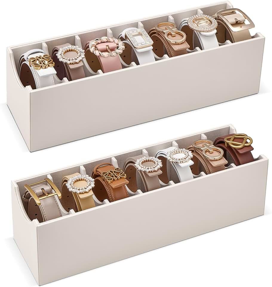 Lolalet Belt Organizer for Closet, Belt Box & Storage Drawer -Cream