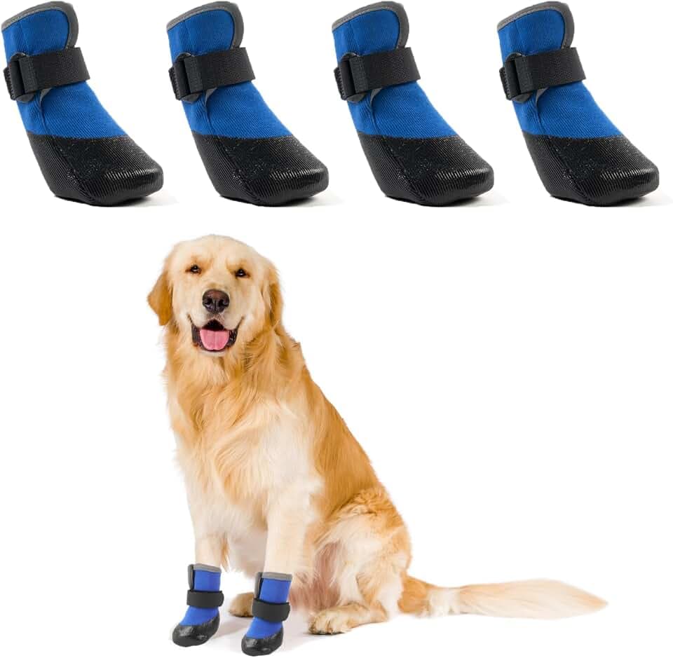 Hundeschuhe Pfotenschutz 4 Stück Hund Verletzung Leckschutz Hundesocken Anti Rutsch Hunde Schuhe Outdoor mit Wasserdicht Sohle, Blau, L
