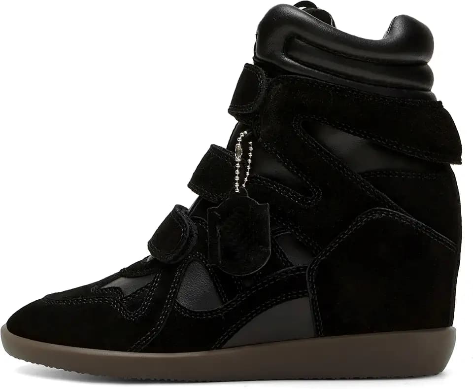 Dsevht Hidden Wedge Sneakers for Women High Top Fashion Sneaker Suede High Heel Platform Tennis Triple Strappy Band Casual Vintage Dressy Comfy Campus Trendy Retro Sneaker