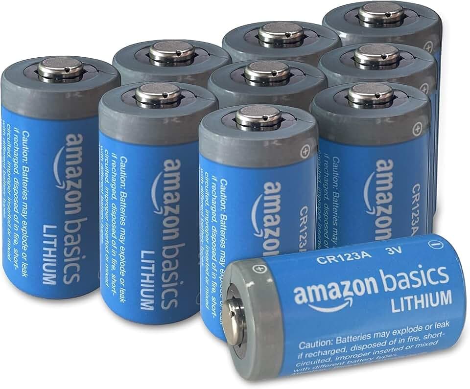 Amazon Basics CR123A Lithium-Batterien, 3 V, 10 Jahre lagerfähig, 10 Stück
