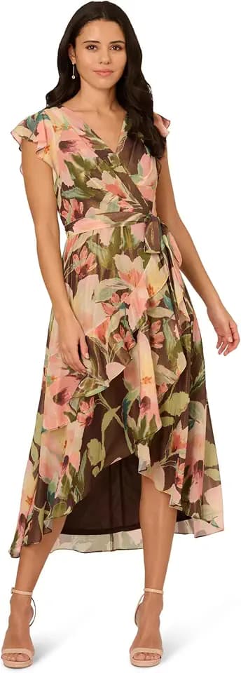 Adrianna Papell Floral Hi-Low Midi Dress