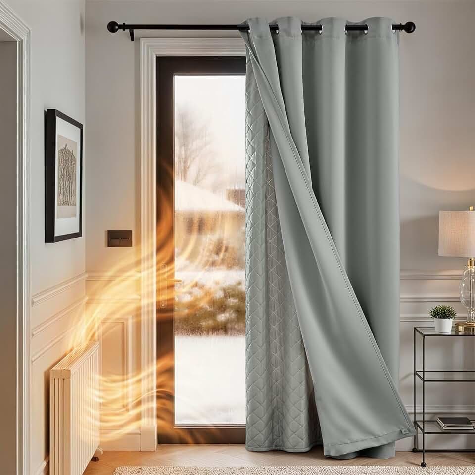 TOPICK Thermovorhang Kälteschutz doppelten Gardinen Ösen H214xB132 1 Stück | Gardinen Wohnzimmer Hellgrau Türvorhang Verdunklungsvorhänge Schlafzimmer Vorhänge mit abnehmbare Schicht Curtain living room