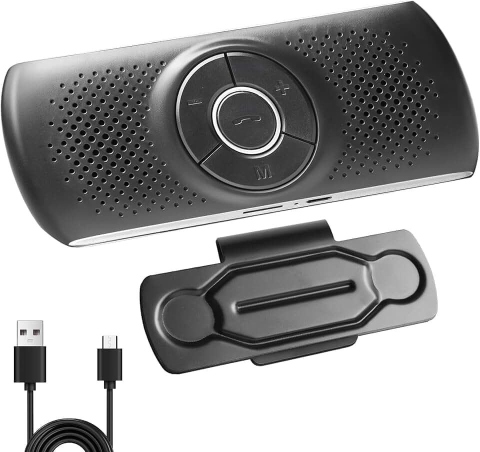 Freisprecheinrichtung für Auto, 1 bis 2 Bluetooth 5.0 Freisprechanlage Car Kit mit Clip Eingebautes Mikrofon TF-Kartenslot Musik GPS Lautsprecher Auto EIN Aus Funktion für Siri & Google Assistant