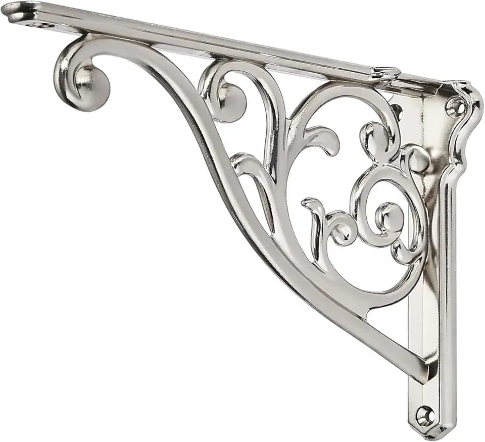 Ornate Decorative Shelf Brackets 8 inch Small Wall Mounted Shelving Bracket 4 Pack Brushed Nickel Vintage Shelf Bracket Victorian Wall Bracket (4 Brushed Nickel)