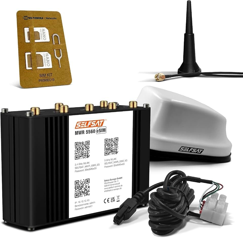 SELFSAT MWR 5560 eSIM 5G Cat 19 WLAN Router + SELFSAT 5G Antenne weiß