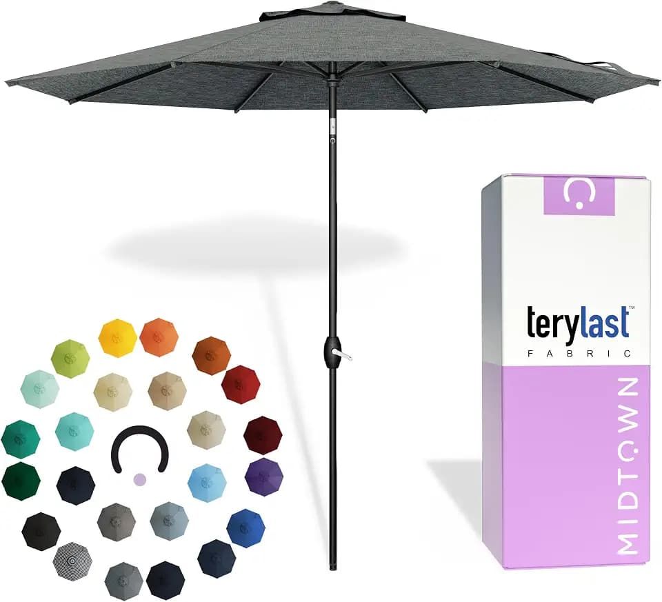 Midtown Umbrellas Lean - 9 Ft Patio Umbrella, Greige Canopy