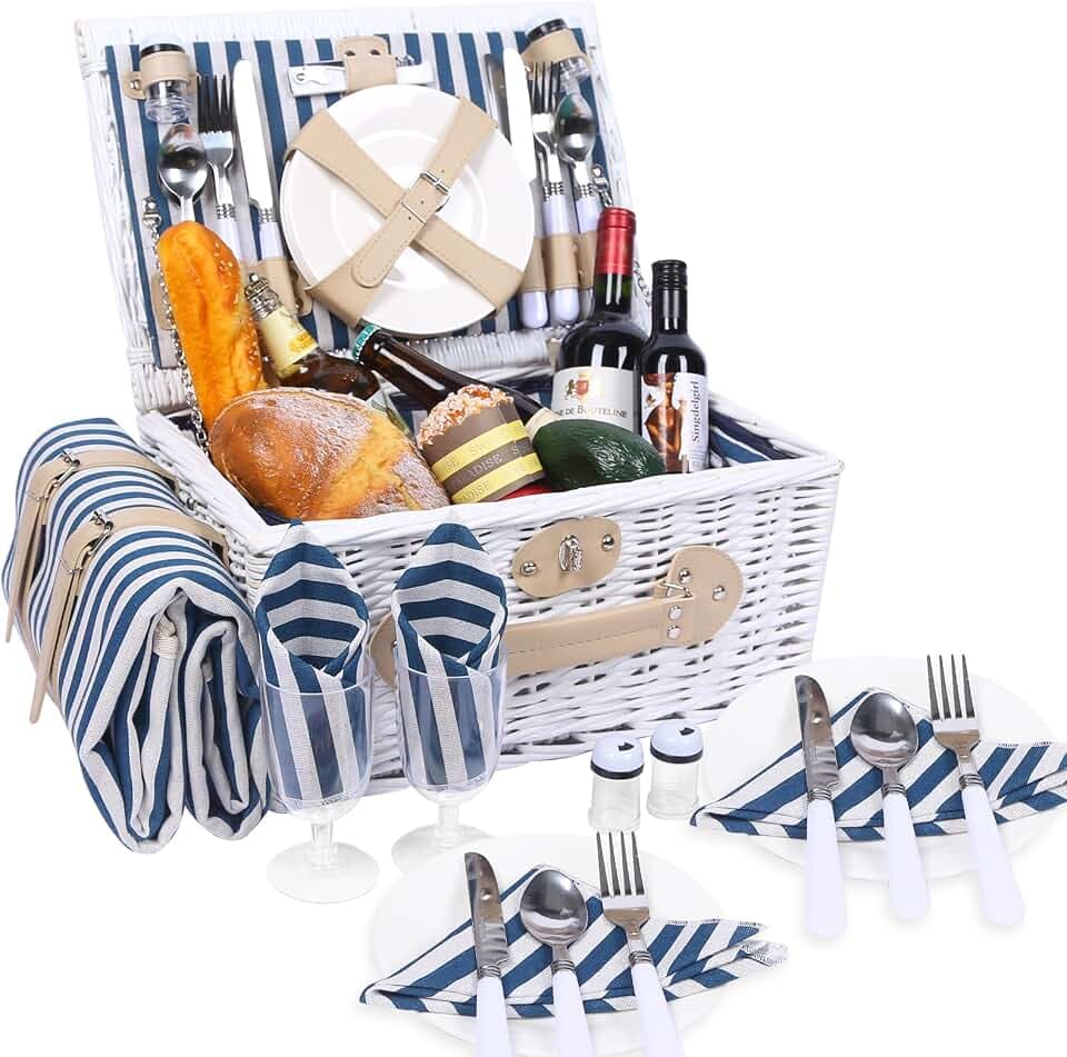 Picknickkorb-Set für 4 mit Kühlfach, Decke und Besteck