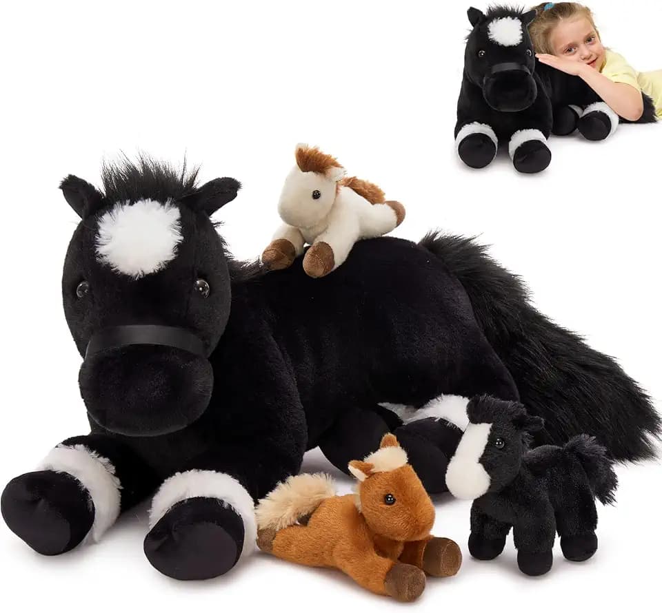 MaoGoLan 4 Pcs Horse Stuffed Animal, Stuffed Mommy Horse with Baby Pony,18"
