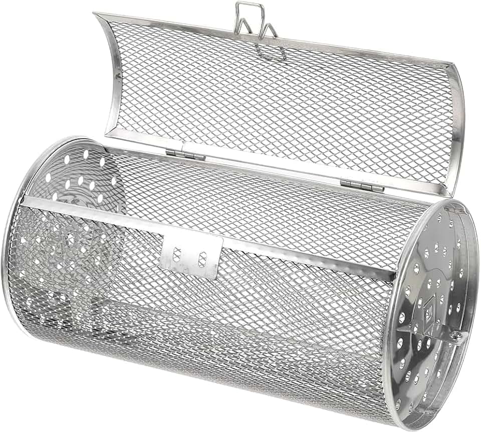 Rotatable Grilled Cage Air Fryer Oven Basket,360 Degree Heating Rotating Cages Rotisserie Basket for Baking Nuts, Coffee Beans, Peanut or BBQ Roaster Tool, Food Grade Stainless Steel (140mm*250mm)