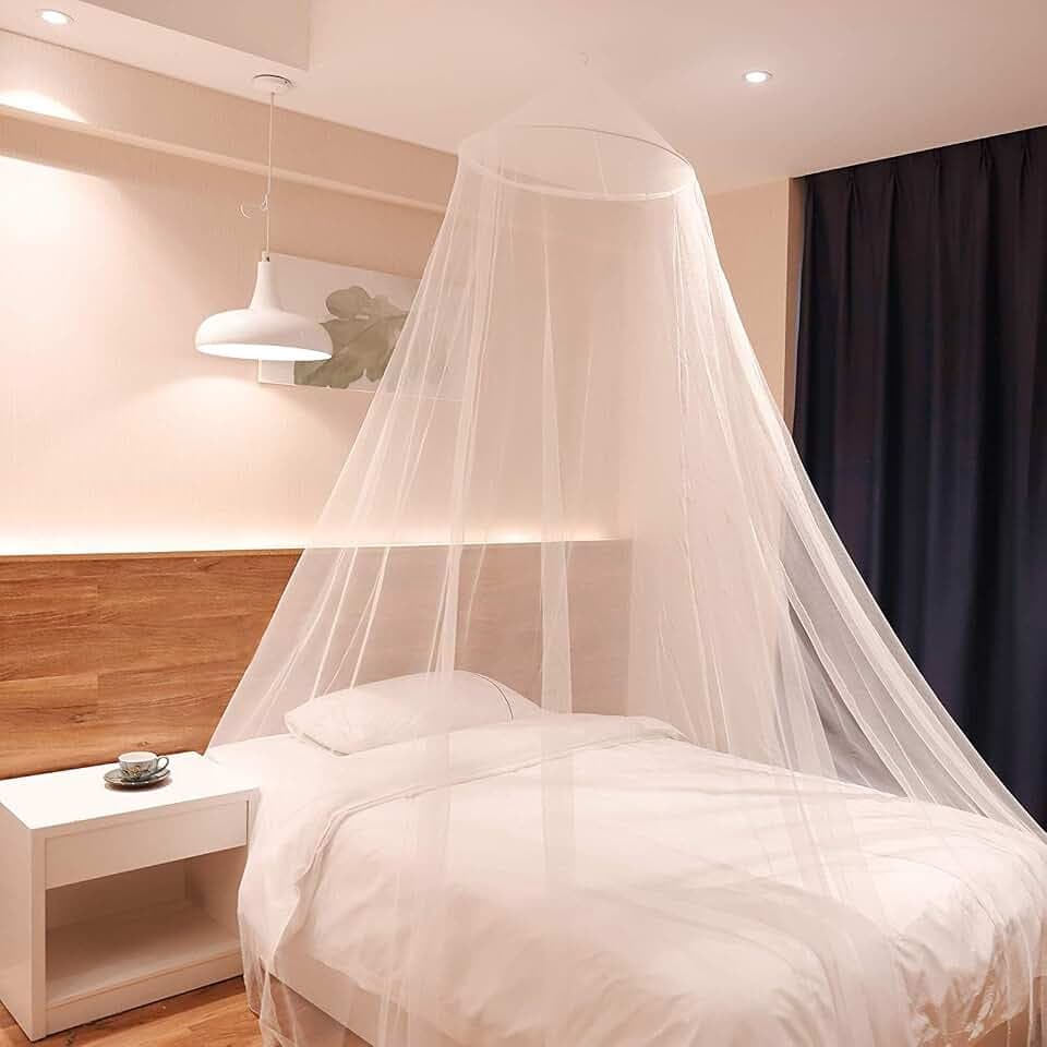 Sekey Moskitonetz für Einzelbett, 220 Mesh Feinmaschiges Faltbares Mückenschutz mit Klebehaken Schrauben, 1 Eingänge, Fliegengitter Insektennetz für Indoor Outdoor Reise 0.6 x 2.2 x 8.5 m, Weiß