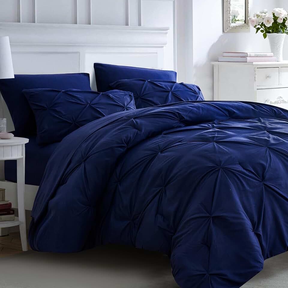Ubauba 7-teiliges Bettdecken-Set für Queen-Size-Bett, 7-teiliges dunkelblaues Bettwäsche-Set mit Bettdecken und Laken, Königsblau, weich und flauschig, in Einer Tasche, Set (Marineblau, Queen-Size)