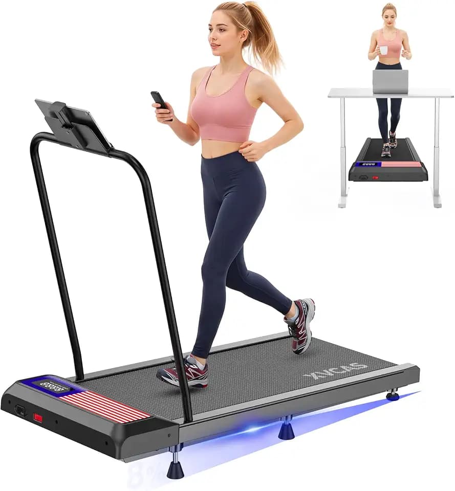 Under Desk Treadmill with Incline and Handlebar | Compact Treadmill，Perfect for Running, Walking & Under-Desk Use，Quiet Operation for Home or Office