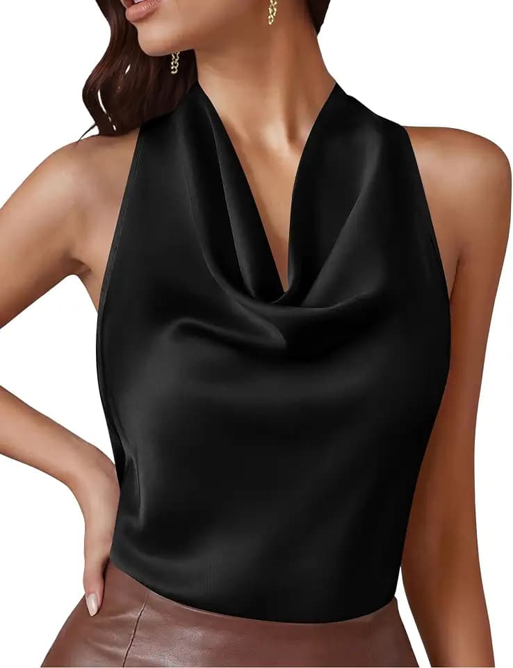 PRETTYGARDEN Satin Halter Tops for Women Dressy Casual