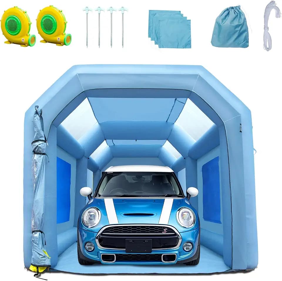 VEVOR Tragbares Aufblasbares Farbzelt für Sprühmalerei 480 + 750 W, 5 x 2,2 x 2,1 m Sprühschutz Farbkabine für DIY-Projekte, Hobby-Farbautomaten-Werkzeug, Blau 210D Oxford-Gewebe Auto Lackierkabine