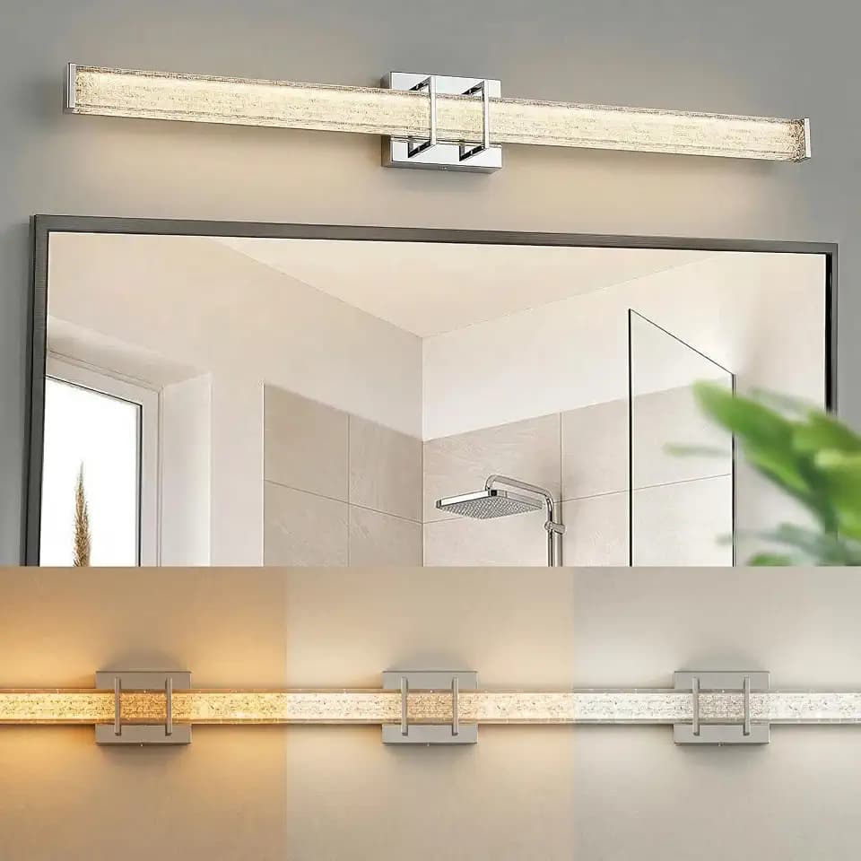 Modern LED Bathroom Vanity Light 48 inch 32W Dimmable 3CCT Bathroom Light Fixture Over Mirror Rectangle Bath Vanity Light Bar with Crystal Acrylic Shade (Chrome)
