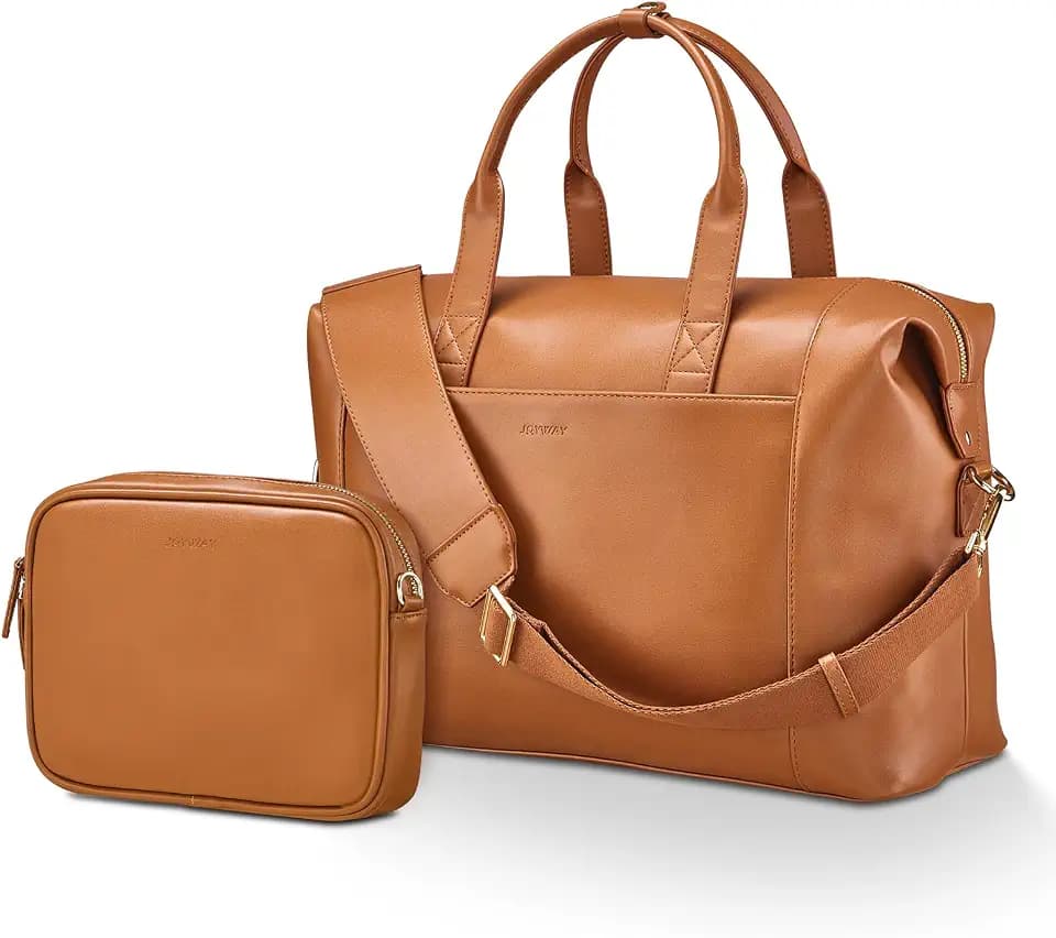 Joyway Leather Travel Bag for Men, Travel Duffel Bags for Women，Large Weekender Overnight Bag, Waterproof Carry On Bag Travel Tote Bag Gym Bag with Luggage Strap