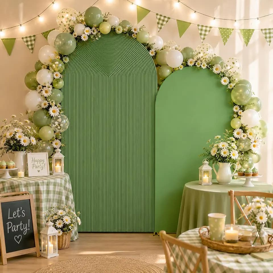 Ripple Arch Backdrop Cover Set of 2,Fitted 7.2FT 6FT Stretchy Spandex Bridal Shower Round Top Chiara Arch Stand Covers Background for Wedding Birthday Party Banquet (Green, 7.2FT 6FT)
