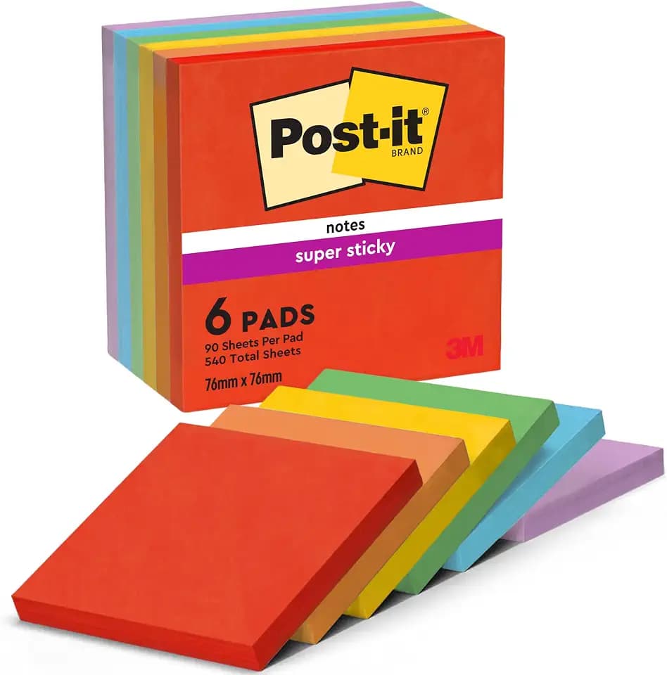 Post-it Super Sticky Notes, 6 Blöcke (540 Blatt), 76 mm x 76 mm