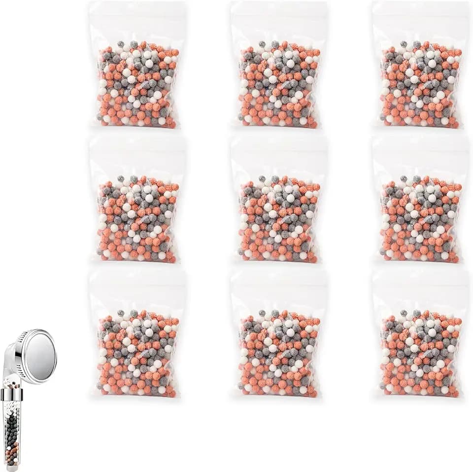 Mineralperlen Nachfüllset mit Kits für Duschkopf, Filtersteine zur Chlorentfernung, Wasserreinigung und Verbesserung der Wasserqualität für eine gesunde Dusche, ﻿Einfache Anwendung (9 Stück)