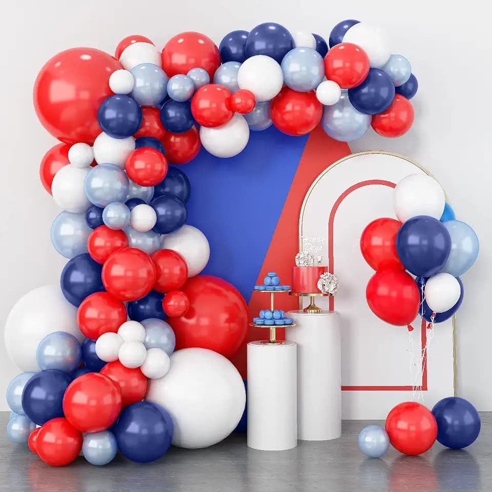 Red Blue White Balloon Arch Baseball Birthday Nautical 4th of July Patrioti
