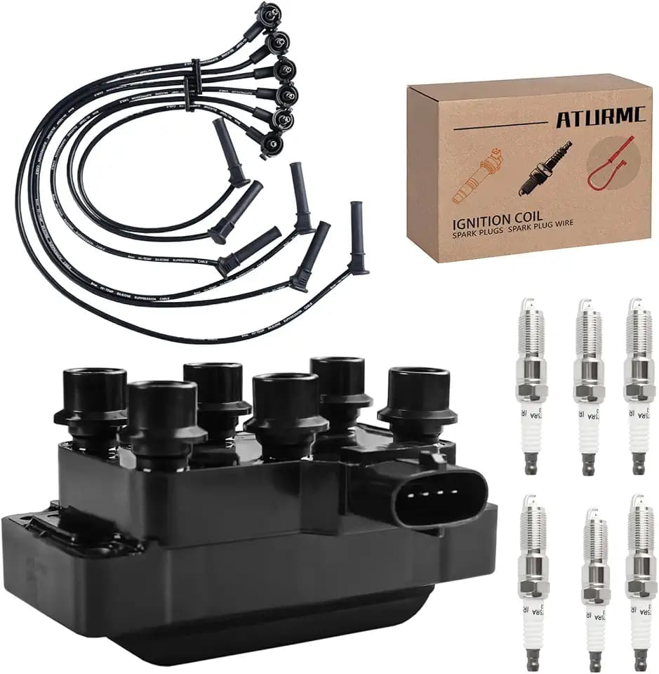 Set of 1 Ignition Coils Pack UF452 DG452 DG459, DGE446 ZZL018100 ZZM718100 90TF12029A1A with 6 Iridium Spark Plugs & Spark plug Wire Set Compatible with 2001-2011 Ford Ranger 2005-2010 Mustang V6 4.0L