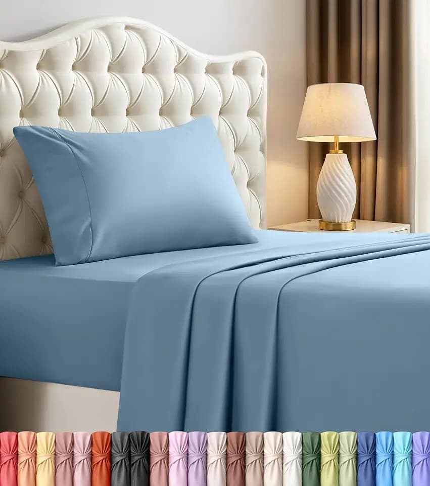 Twin Sheets Set, 3 Pieces 16" Deep Pocket Hotel Luxury Sheets, Dutch Blue