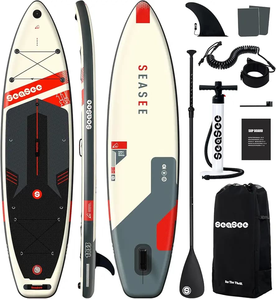 Inflatable Stand Up Paddle Board Includes Paddle, Dual Action Pump, and Accessories 11ft Lightweight iSUP, 33"*6" Wide Stable Design, Anti-Slip EVA Deck, Paddle Board for Adults