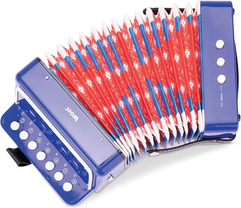 Woet Spielzeug-Akkordeon mit Notenheft, Blau