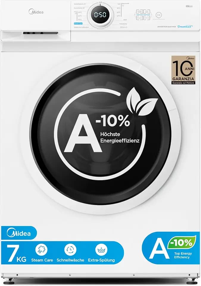 Midea Waschmaschine 7 kg Energieklasse A-10% 1400 U/Min Weiß MF10EW70BA10