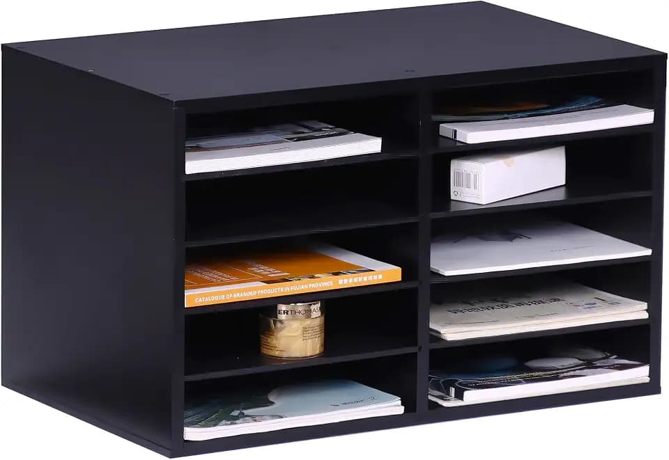 Relaxdays Dokumentenablage Bambus, DIN A4, 10 Fächer, Büro, HxBxT: 31 x 49 x 31 cm, Schreibtisch Organizer, Farbwahl