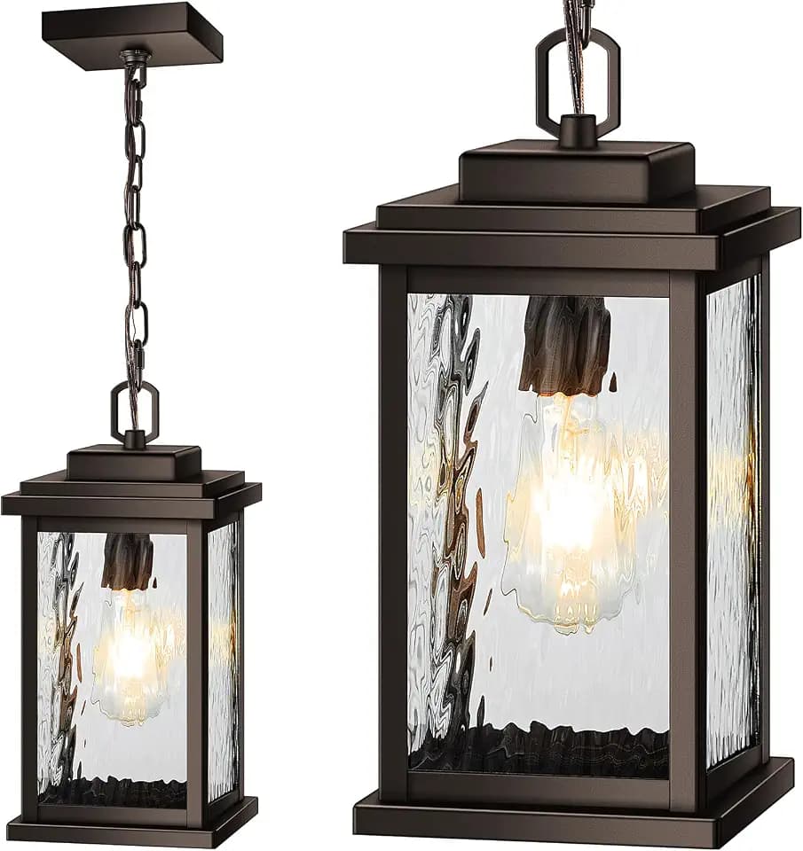 VIANIS Bronze Large Outdoor Pendant Light Fixtures with Water Glass
