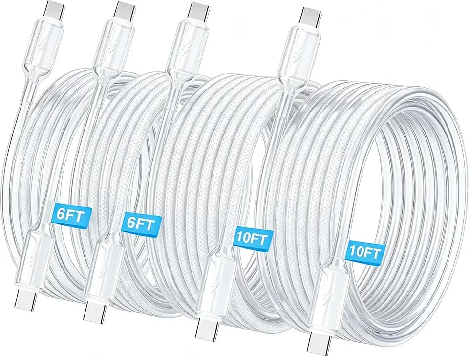 USB C to USB C Cable, PD 60W Fast Charging Cord (4Pack, 6/6/10/10ft, White)