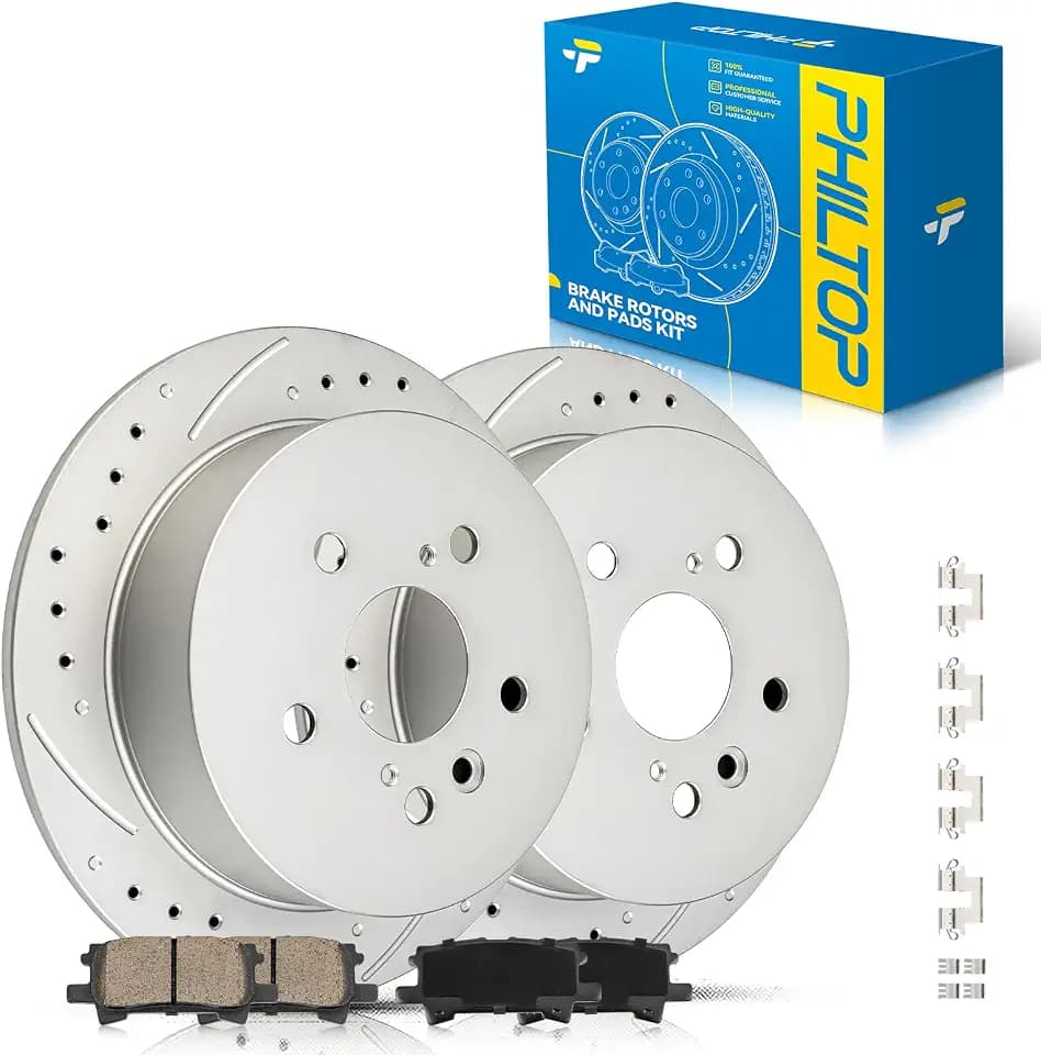 PHILTOP Rear Brake Pads and Rotors for Toyota Highlander 2004-2007, Lexus RX350 2007-2009, Lexus RX330 2004-2006, Lexus RX400h 2006-2008, (11.33in, 288mm) Brakes and Rotors