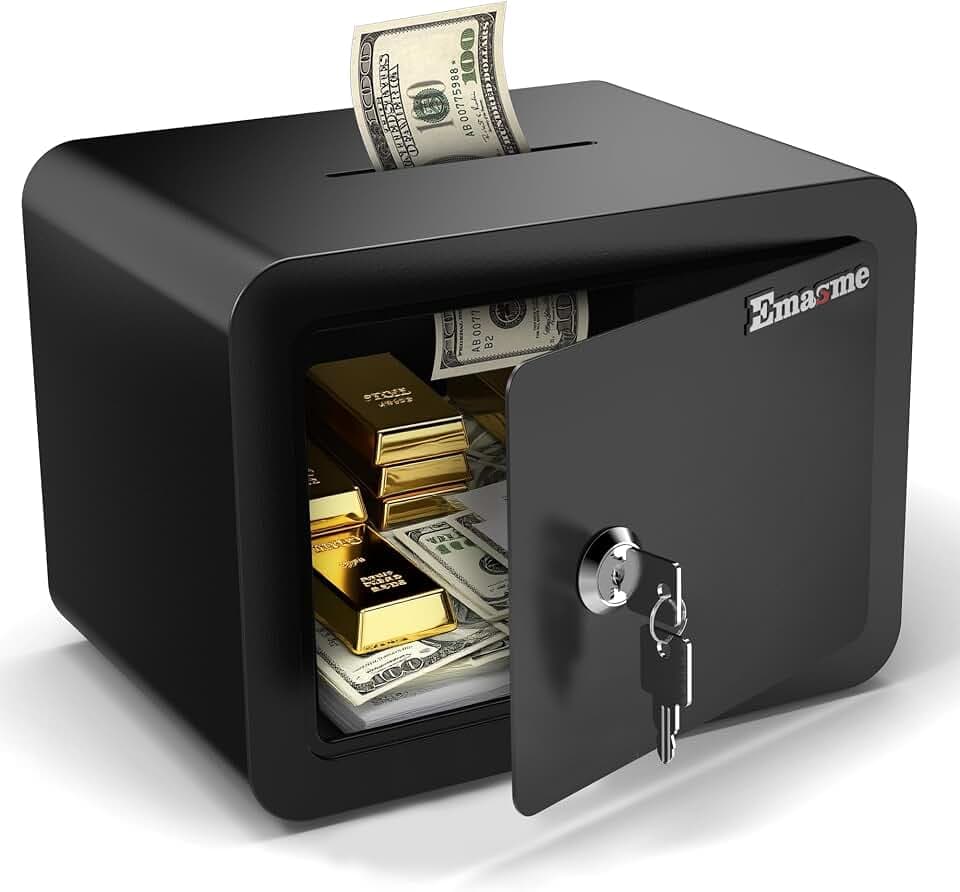 Small Safe, Locker Safes with Key and Coin Slot, Little Safes for Money, Cheap Home Safety, Small Hidden Safe, Savings Box with Key – Mini Security for Home, Office, Travel, Pets (0.23 cuft feet)