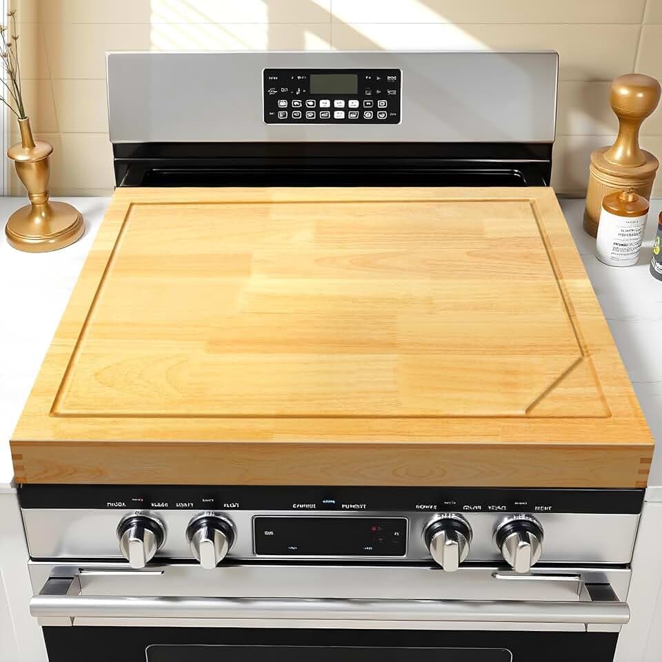 4 In 1 Noodle Board Stove Cover Lightweight Cutting Board Wood Stove Top Covers for Electric Stove, Glass Gas Stove Cover for Gas Burners - 30" x 22"(Outer) / 28.8” x 20.8”(Inner)