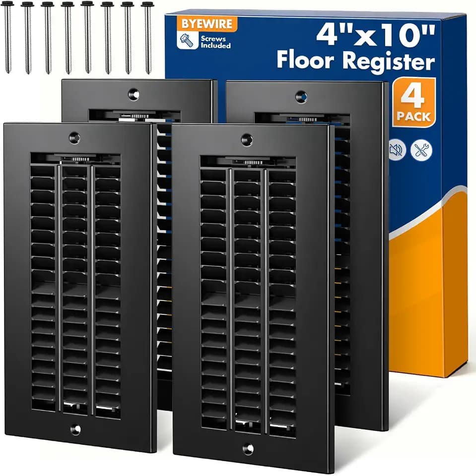 4x10 Floor Register, Black Floor Vent Covers, Heavy Duty Steel Walkable Floor Vents, 4 Pack Vent Covers for Home Floor, Wall or Ceiling, with Screws