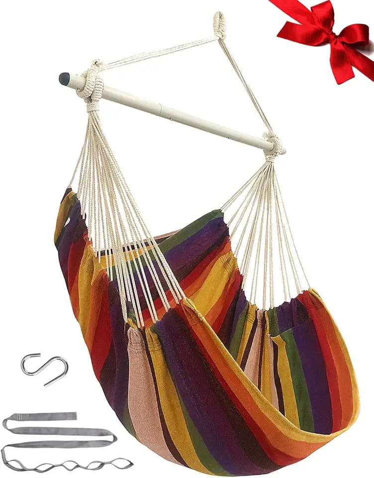 MIZTLI Hammock Chair Swing Indoor Outdoor 500 Lbs, Steel Bar & Anti-Slip
