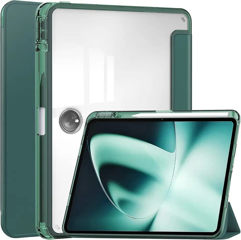 GMUJIAO Hülle Kompatibel mit OnePlus Pad 11.6 inch,Transparenter PC Rückhülle Schutzhülle,Stoßfeste Abdeckung mit Stifthalter,Trifold Stand Cover[Sturzsicher]-Grün