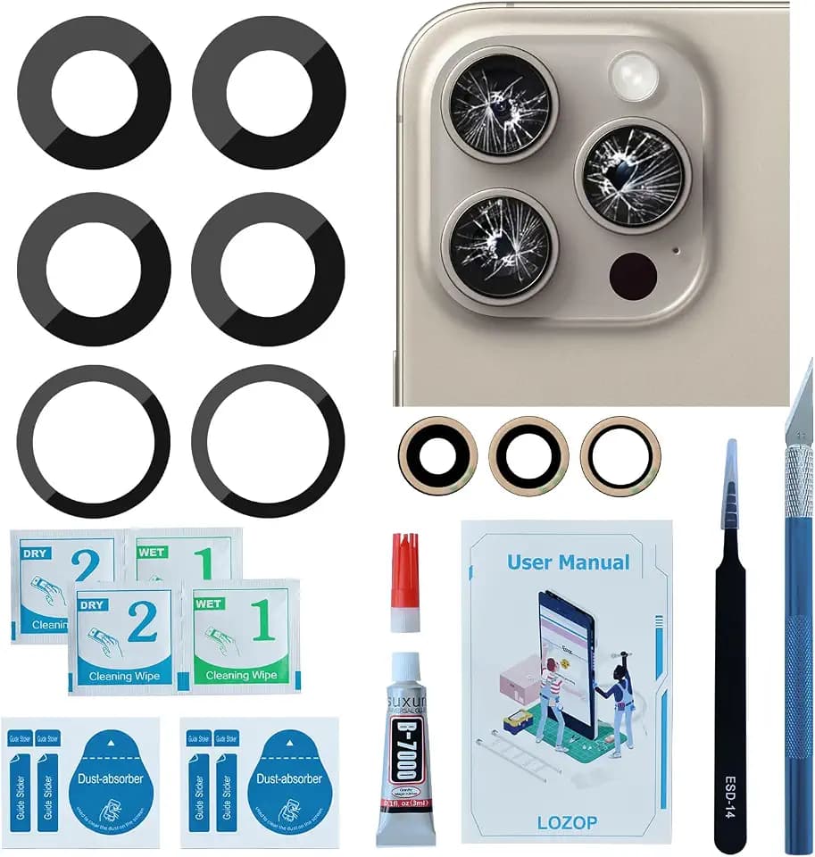 2 Sets Rear Camera Glass Replacement with Adhesive Pre-Installed, Repair Tools and Installation Manual Compatible with iPhone 15 Pro Max
