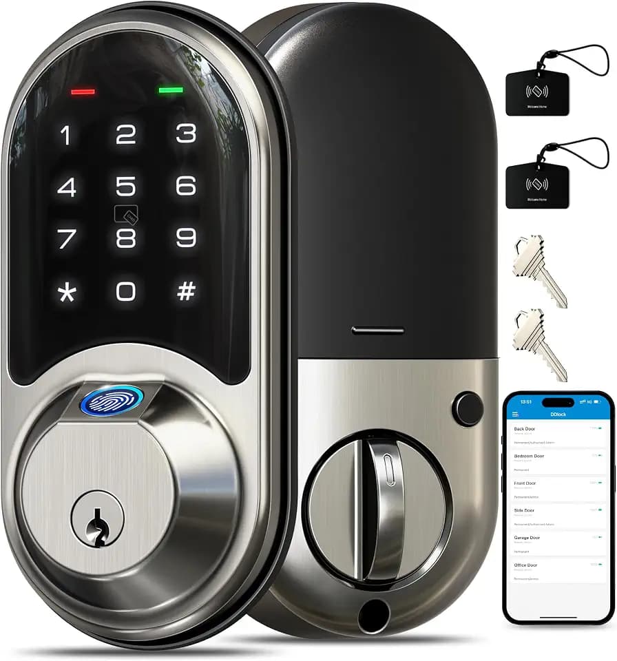 Veise RZ07 Fingerprint Smart Door Lock Deadbolt, App Control, Satin Nickel
