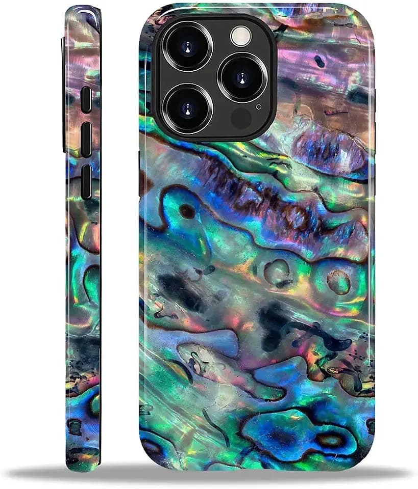 Compatible with iPhone 12 Pro Max Case - Dual-Layer Protection, Hard Shell with Silicone Interior,Slim Scratch Resistant Shockproof for Woman Men - Blue Abalone Mollusk Shell Patten
