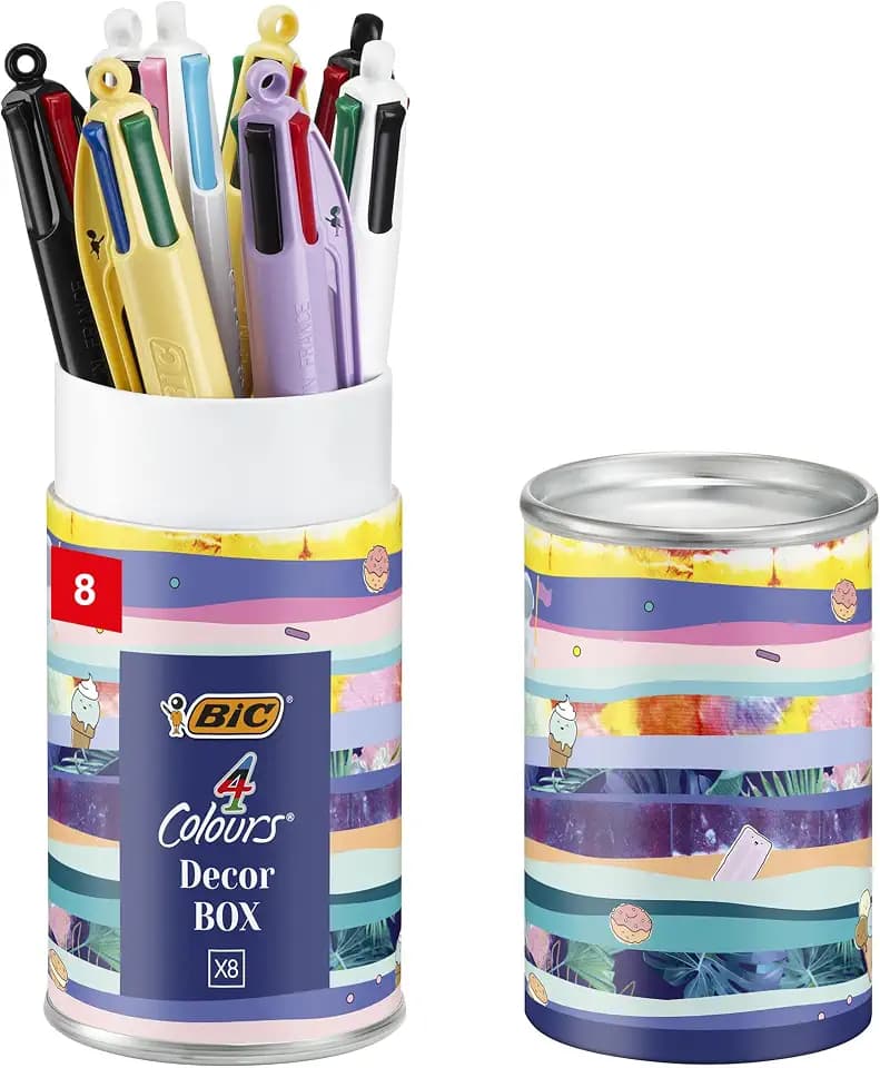 BIC 4 Colours Decors Kugelschreiber, 4 Farben, Geschenkbox, 8 Stück