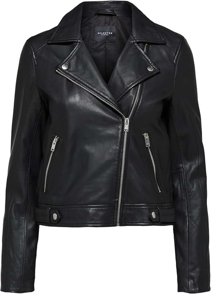 Damen Selected Kurze Leder Jacke | Lammleder Biker Jacket SLFKATIE | Cropped Style Coat