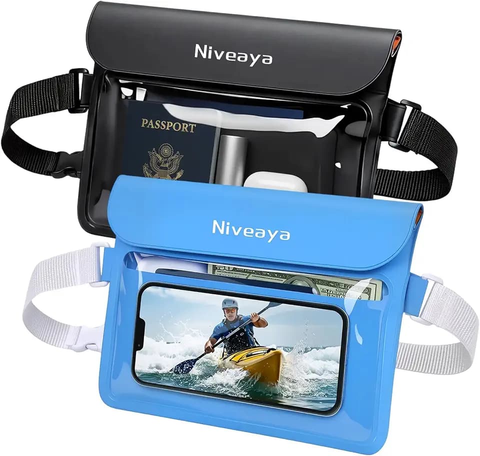 Niveaya IPX8 Waterproof Fanny Pack, Waterproof Pouch Dry Bag for Beach, Kayaking, Swimming, Boat Travel Cruise Essentials, Waterproof Phone Bag Passport Holder for Women Men(2 Pack)