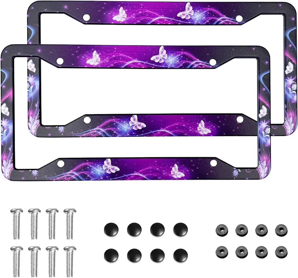 Butterfly License Plate Frame Cover Universal US Car Plate Holder Tag Accessories Decor for Women Man 2 Pack with Screw 12.3 x 6.3 Inch