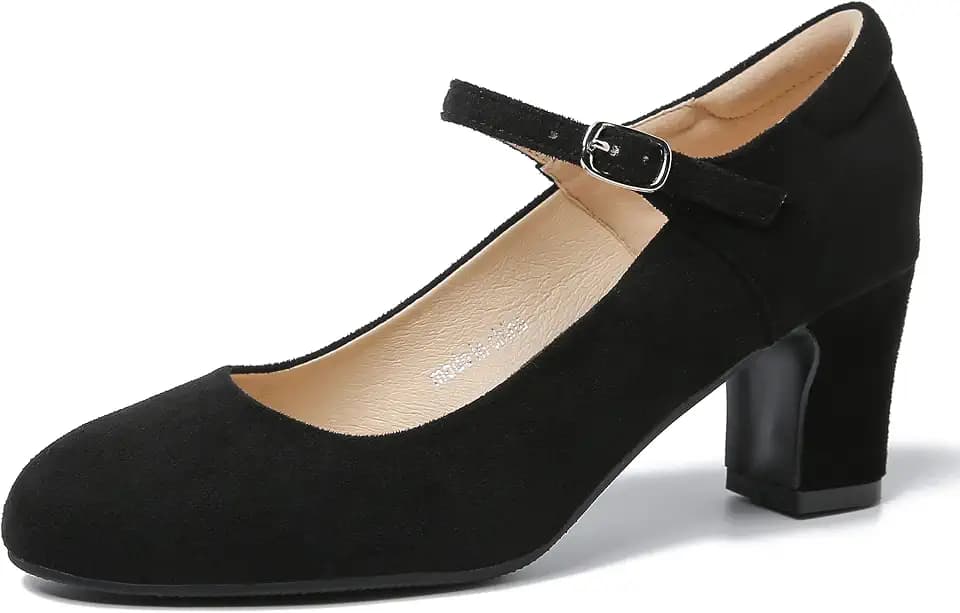fereshte Mary Jane Shoes for Women, Round Toe Block Heels