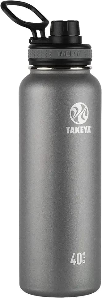 Takeya Originals 40 oz Vacuum Insulated Stainless Steel Water Bottle - Leakproof & BPA-Free Spout Lid - Keeps Drinks Cold 24 Hrs/Hot 12 Hrs - Double-Wall Design - Ideal for Active Lifestyles, Graphite