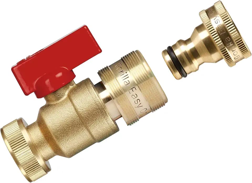 GORILLA EASY CONNECT Garden Hose Quick Connect Fittings with Ball Valve. ¾ Inch GHT Solid Brass.