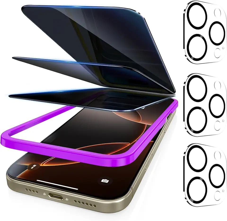 Fotbor [3+3 Pack Privacy Screen Protector for iPhone 16 Pro Max, 26° Anti-Spy & Blue Light Filter Tempered Glass with 3 Camera Lens Protectors, 3X Reinforced, Easy Alignment